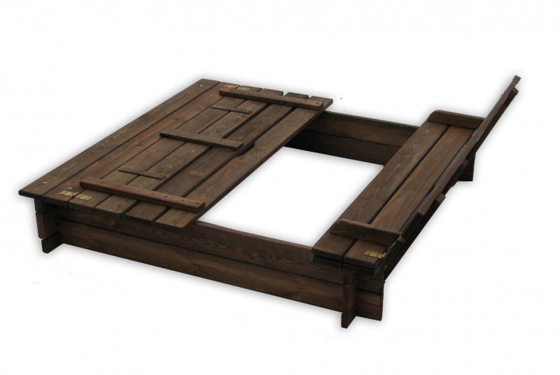 Dřevěné pískoviště uzaviratelné, lavičky na sezení, 118x118 cm