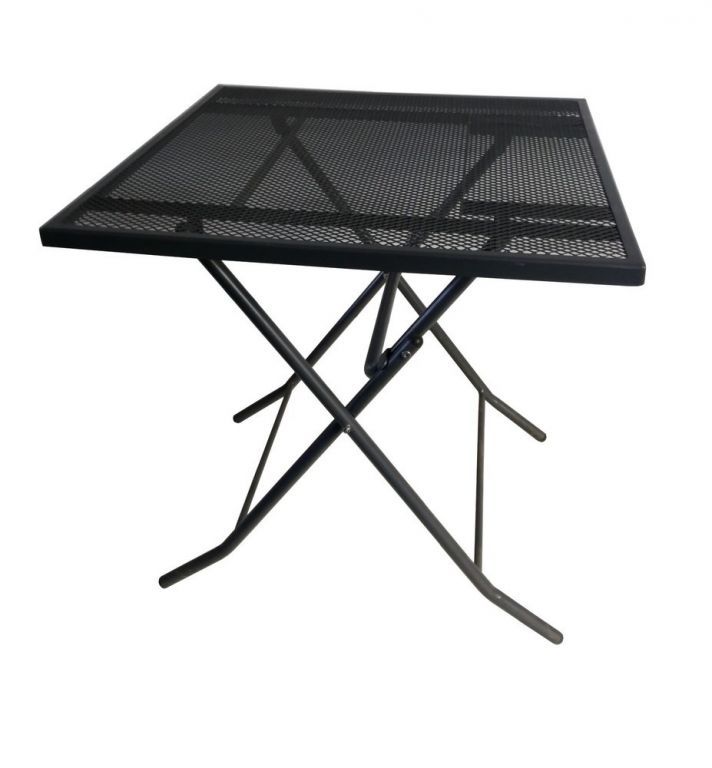 Skládací zahradní / balkonový stolek kovový čtvercový, deska tahokov, černý, 70x70 cm