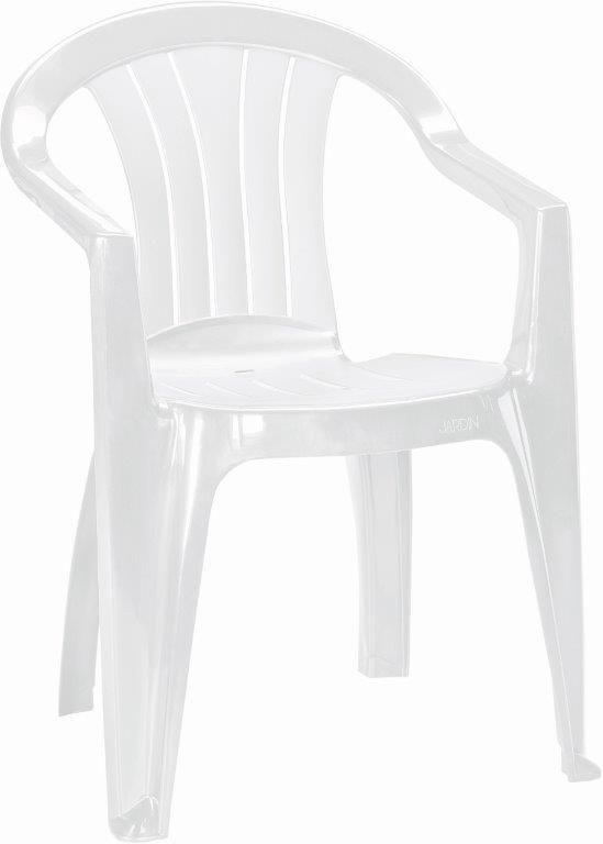 Bílá zahradní židle z plastu, s opěrkou a područkami