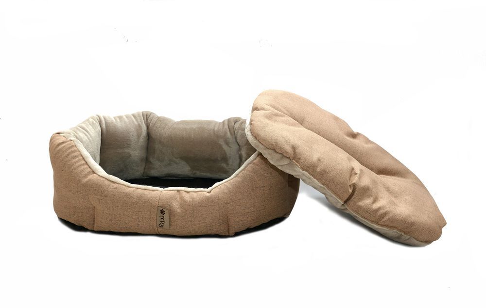 Kvalitní pohodlný pelíšek pro psy polyester / fleece, výplň duté vlákno, hnědá + béžová, 65 cm
