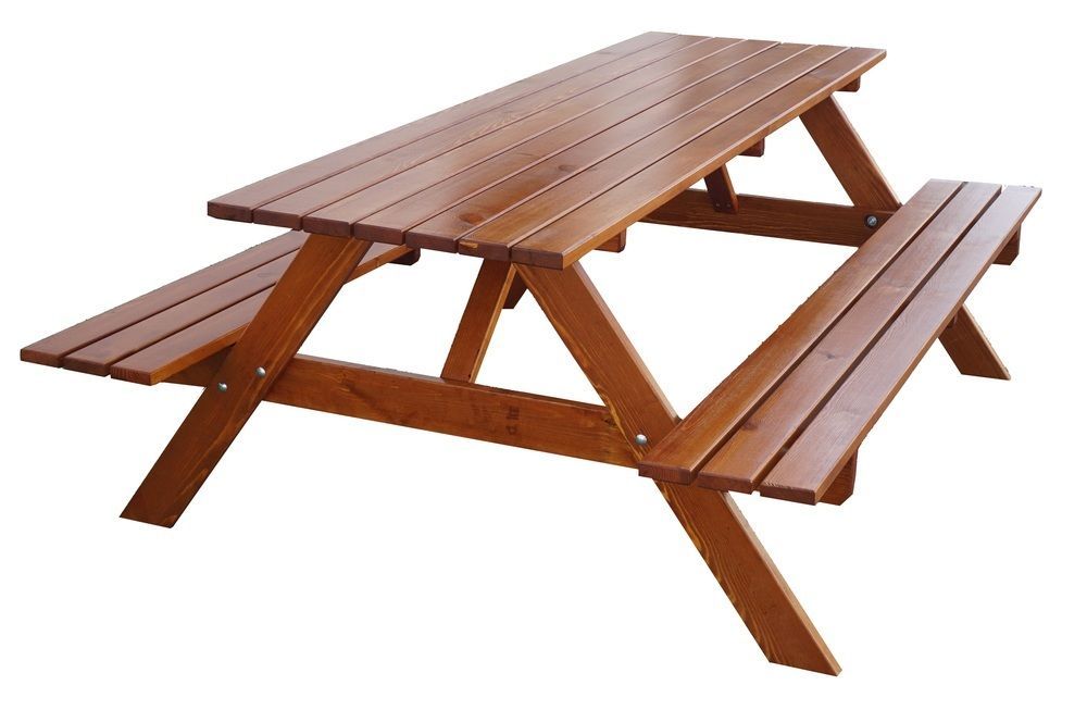 Masivní pivní set dřevěný- lakovaná borovice, stůl + 2 lavice, 160 cm