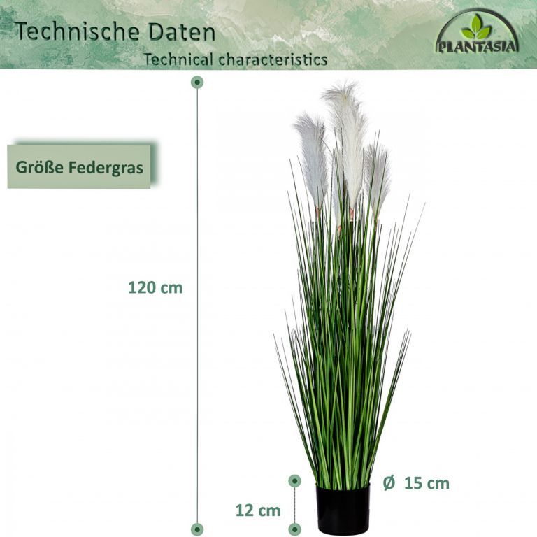 Vysoká umělá tráva pokojová rostlina s bílými květy 120 cm