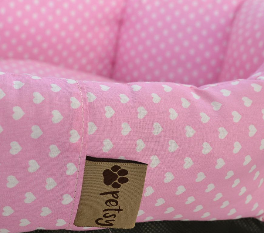 Měkká podložka- polštář pro psa růžová se srdíčky, ovál, 100% bavlna, 80x50 cm