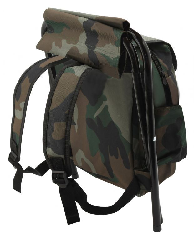 Kempingový outdoorový batoh se skládací židličkou army maskáčový