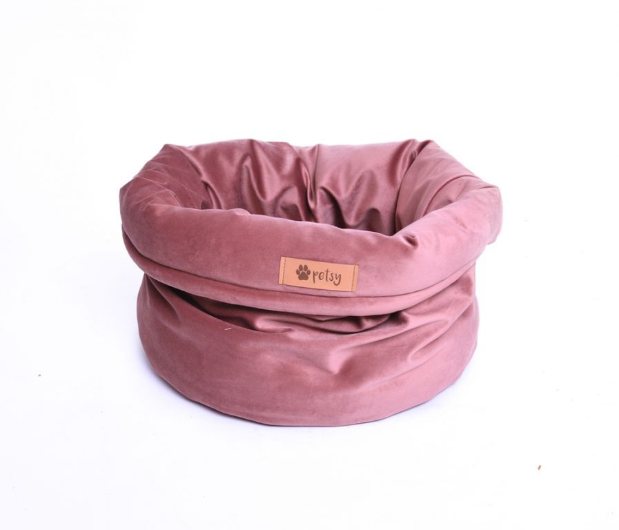 Kulatý pelíšek pro malého psa / kočku, sametová látka, růžový, 40x31 cm