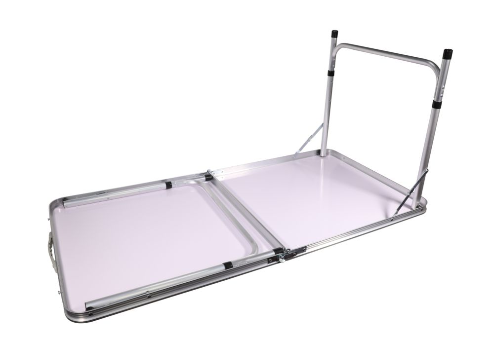 Kempingový skládací přenosný stůl kufřík s madlem, hliníkový rám, 80x80 cm