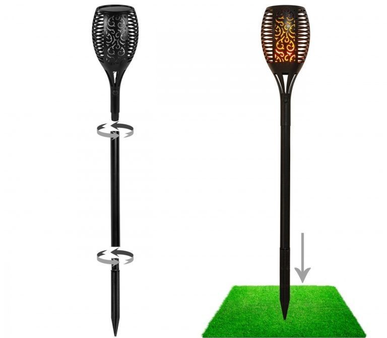 2x solární zahradní světlo- louč k zapíchnutí, černá, imitace plamene