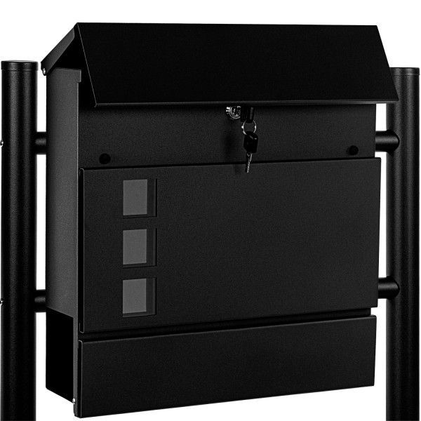 Poštovní schránka se stojanem se dvěma nohami černá, moderní vzhled, 37x37x10 cm, nohy 120 cm