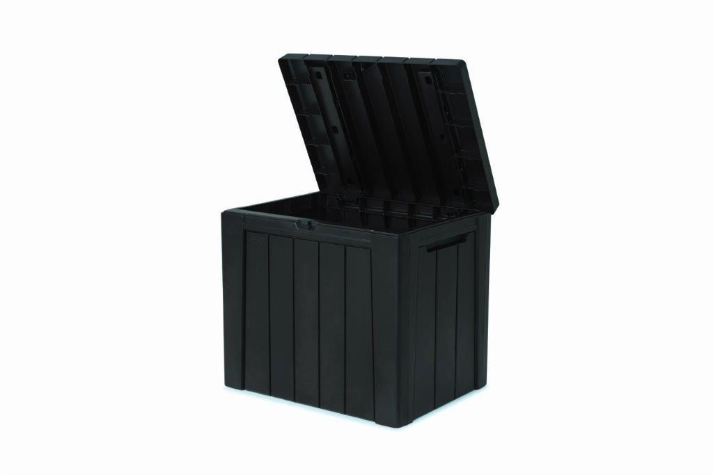Malý úložný box na polstry venkovní plastový, možnost sezení, uzamykací, grafit, 59,6x53x46 cm