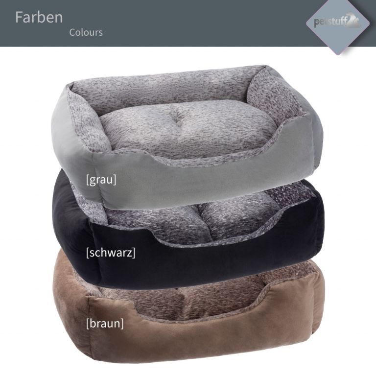 Kvalitní pelíšek pro psa obdélníkový pratelný, zvýšené okraje, vel. M, šedý, 65x48x19 cm
