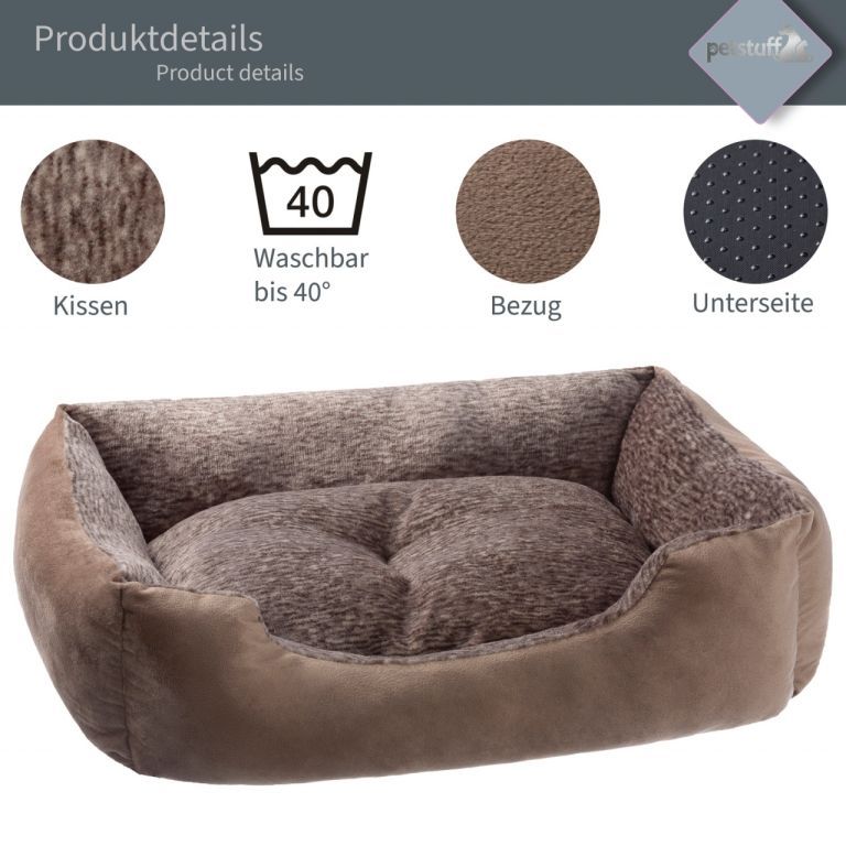Kvalitní pelíšek pro psa obdélníkový pratelný, zvýšené okraje, vel. L, hnědý, 80x70x20 cm