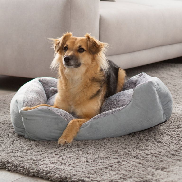 Kvalitní pelíšek pro psa obdélníkový pratelný, zvýšené okraje, vel. XL, šedý, 90x65x22 cm