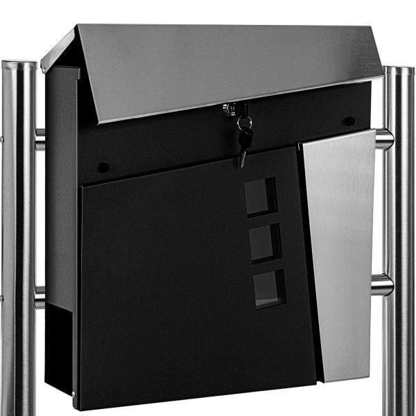 Poštovní schránka s podstavcem (2 nohy) černá kovová pro rodinné domy, 37x37x10 cm (nohy 120 cm)