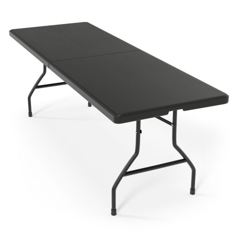 Velký skládací přenosný stůl v kufříku černý, kov + plast, vysoká nosnost 150 kg, 183 cm