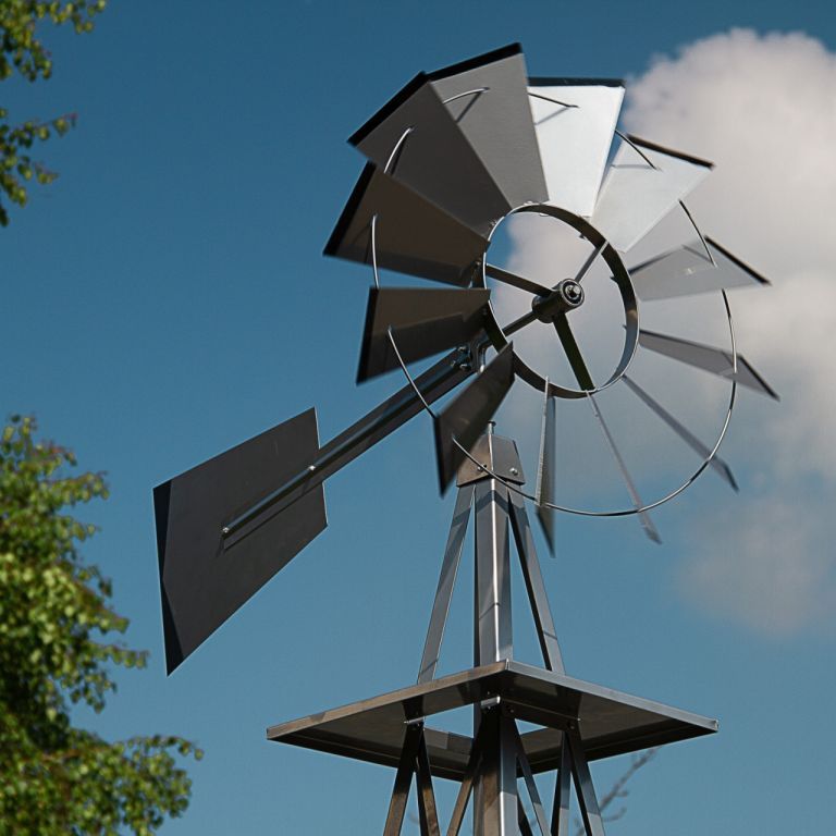 Vysoký kovový větrný mlýn ve stylu amerických rančů žlutý, 245 cm