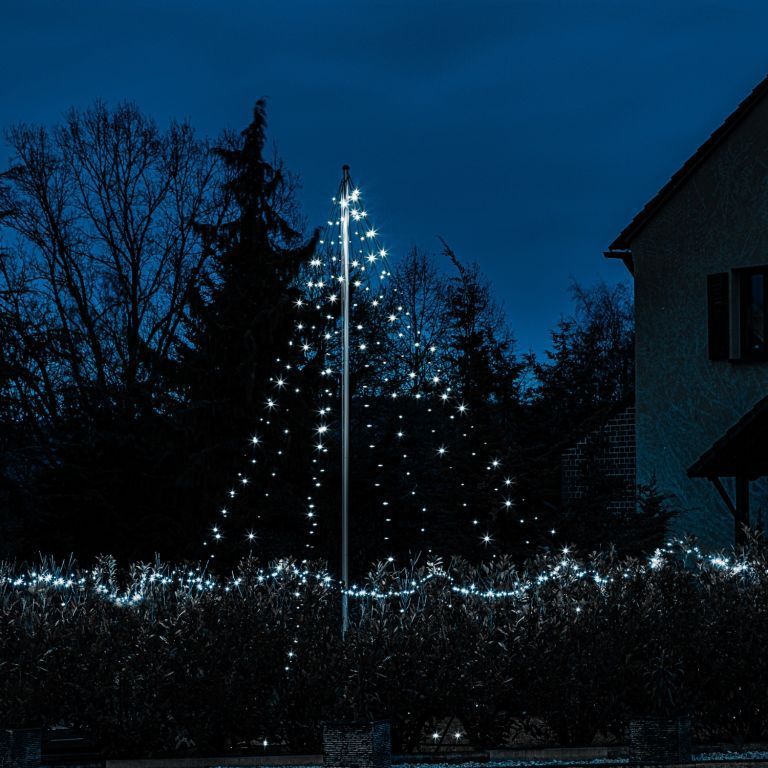 Vánoční světelný kužel z LED řetězů- osvětlení před dům / na zahradu, 360 LED, stud. bílá, 8 m