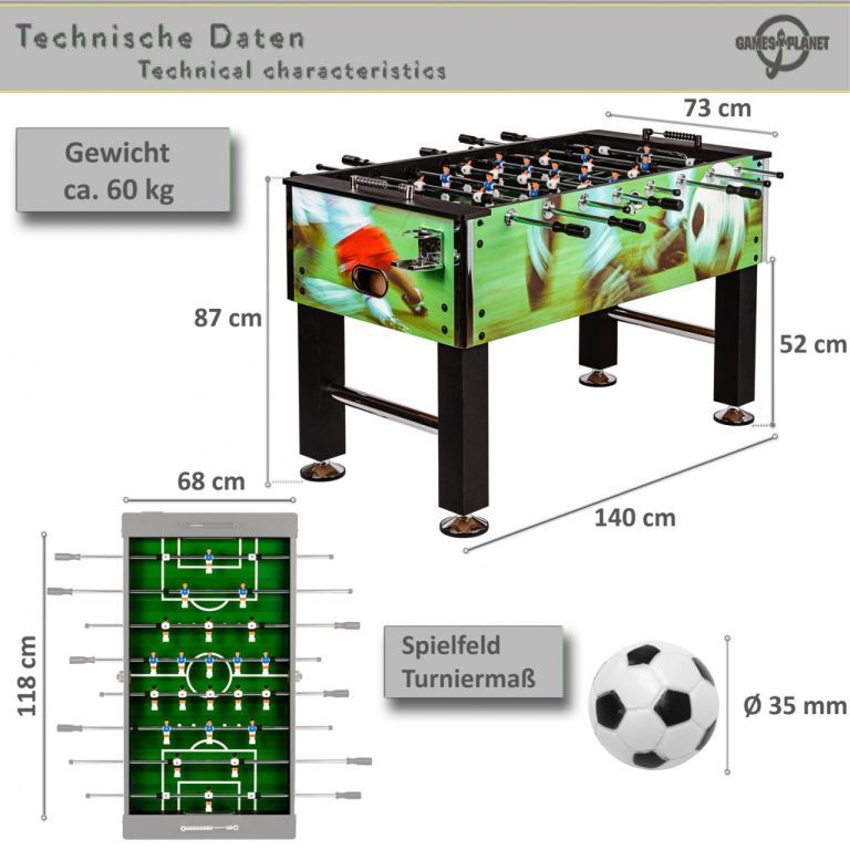 Kvalitní pevný stolní fotbal pro děti i dospělé, potisk fotbal zelený, 140x73x87 cm