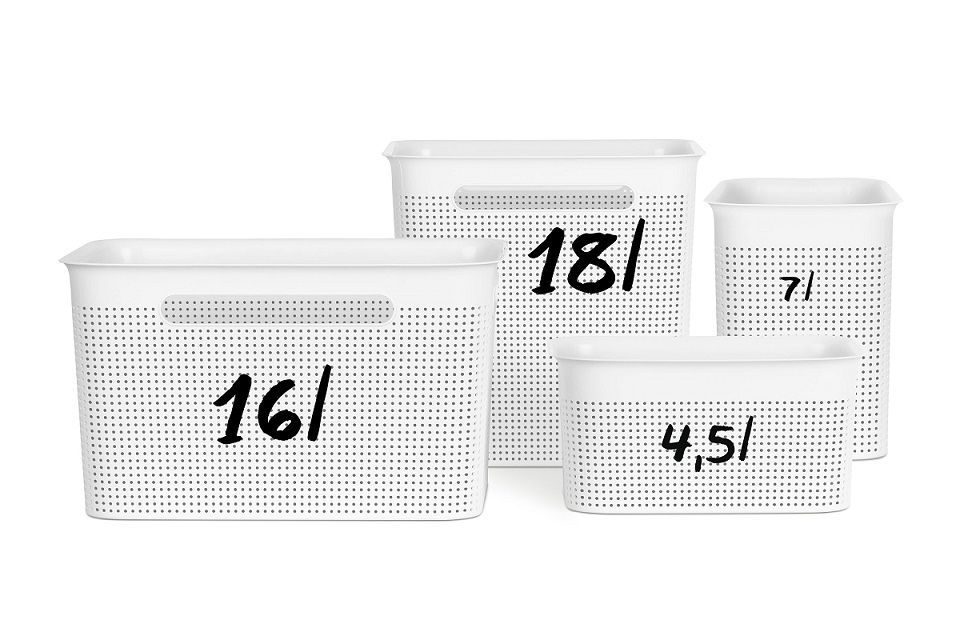 Plastový box bedýnka bez víka pro uložení věcí v domácnosti, bílá, 7 L, 26x18x21 cm