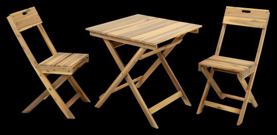 Dřevěný masivní bistro set akácie malý pro dva, skládací židle