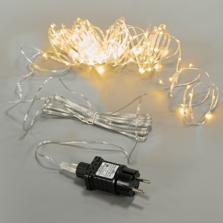 Vánoční osvětlení svítící drátek mini led venkovní + vnitřní, do zásuvky, časovač, teple bílý, 10 m