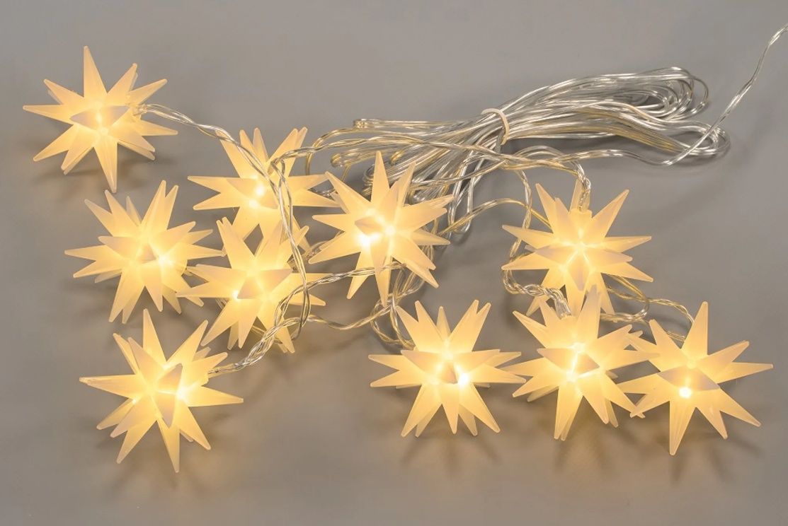 Dekorativní vánoční řetěz hvězdy do zásuvky teple bílý krátký venkovní + vnitřní, 10 led, 1,35 m
