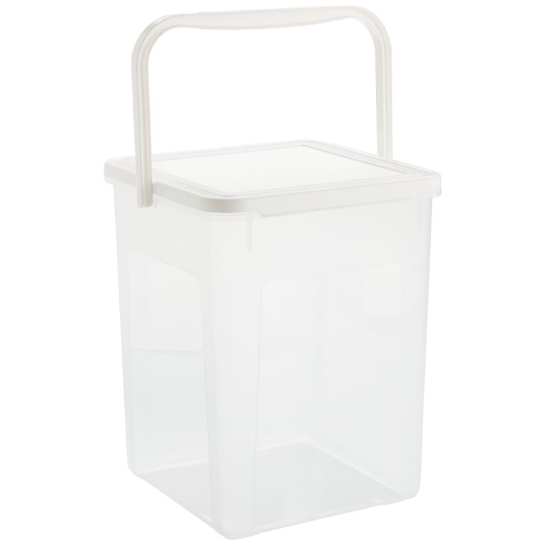 Plastový kontejner s víkem na prací prášek, madlo, 9 L, bílý
