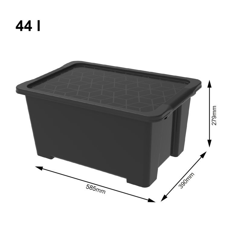 Box na nářadí plastový černý s víkem do dílny / garáže 44 L