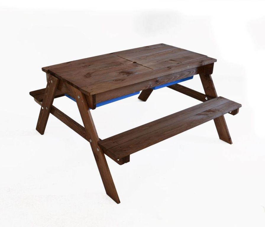 Set zahradního nábytku pro děti s úložným prostorem ve stolu, tmavě hnědý, 50x94x94 cm