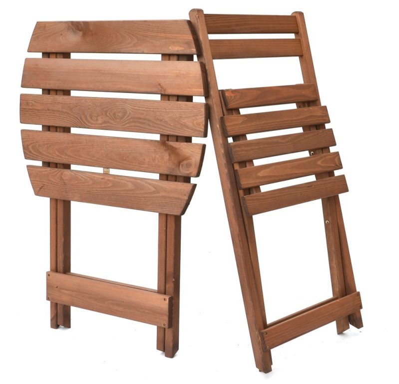 Malý dřevěný skládací set nábytku masiv pro 2 do bistra / na balkon, tmavě hnědý